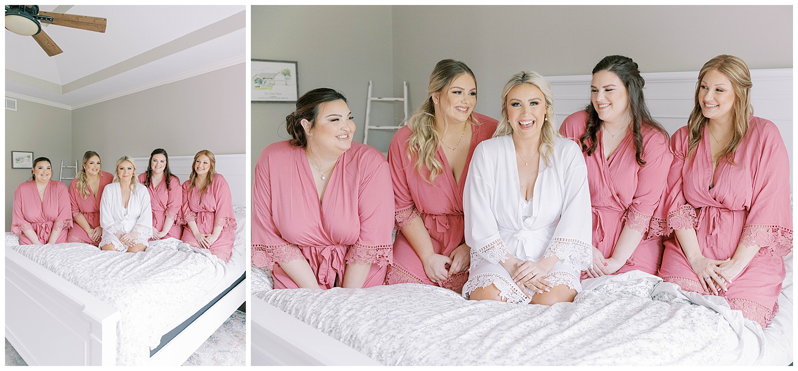 bridesmaids in pink robes