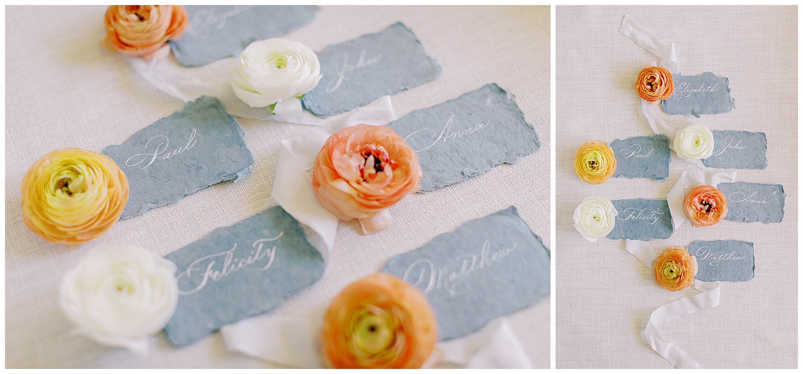 Dusty blue handmade paper place cards
